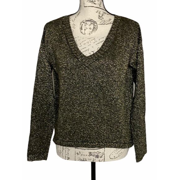Moon Collection CS2401 Black Gold Shimmer V-neck Hi-Low Sweater Size Small New - Picture 1 of 6